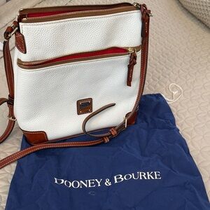 Dooney & Bourke White Pebble Leather Crossbody with Brown Trim